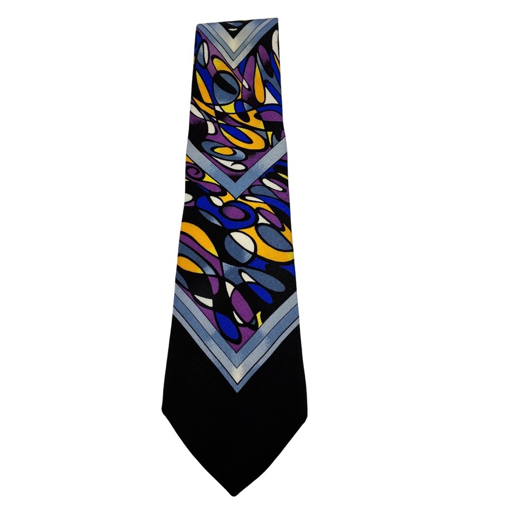 RUSH LIMBAUGH No Boundaries Mens 100% Silk Tie USA Geometric V-Loop Blue ‘90s